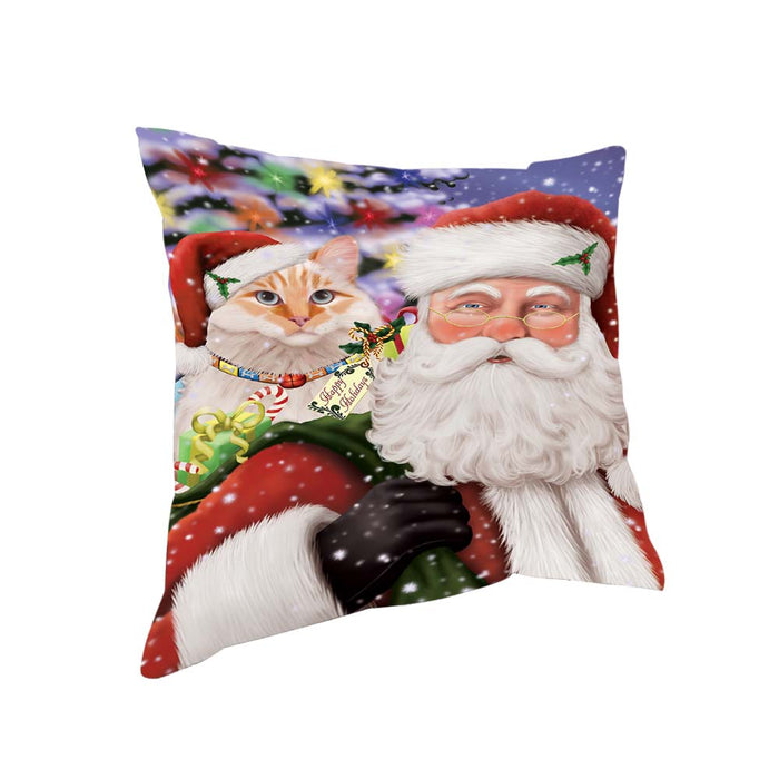 Santa Carrying Siberian Cat and Christmas Presents Pillow PIL71044