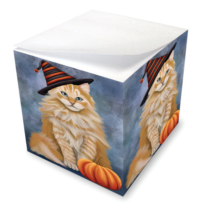 Happy Halloween Siberian Cat Wearing Witch Hat with Pumpkin Note Cube NOC56456