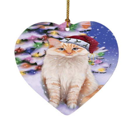 Winterland Wonderland Siberian Cat In Christmas Holiday Scenic Background Heart Christmas Ornament HPOR56082