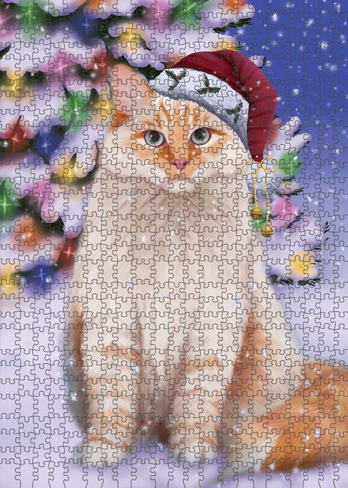 Winterland Wonderland Siberian Cat In Christmas Holiday Scenic Background Puzzle with Photo Tin PUZL91108