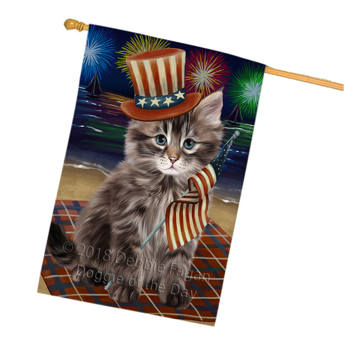 4th of July Independence Day Firework Siberian Cat House Flag FLG57656