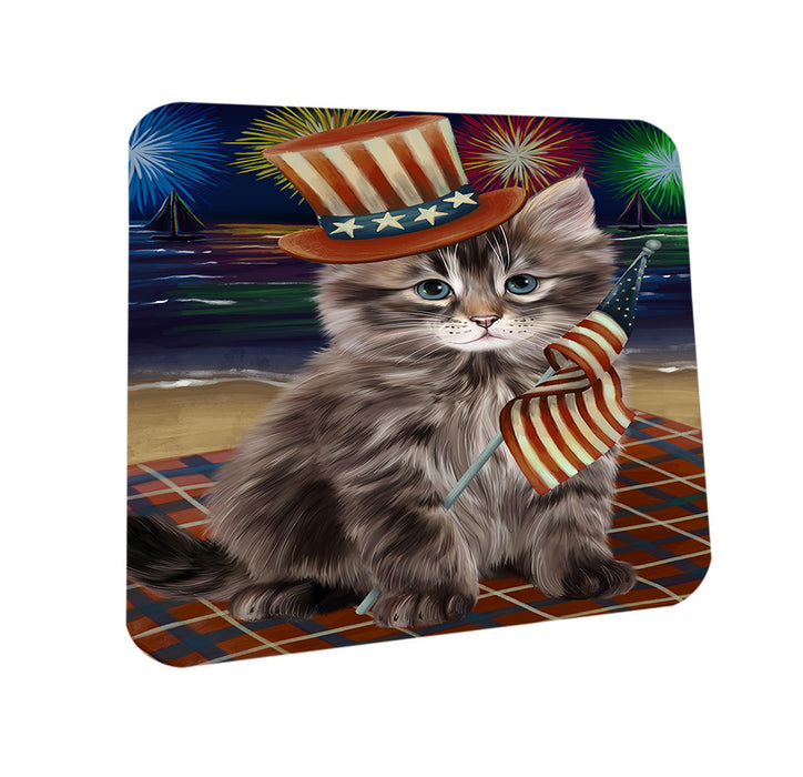 4th of July Independence Day Firework Siberian Cat Coasters Set of 4 CST56809
