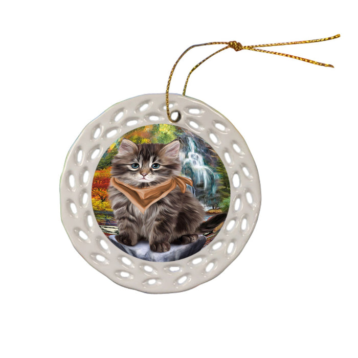 Scenic Waterfall Siberian Cat Ceramic Doily Ornament DPOR54812
