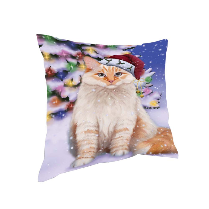 Winterland Wonderland Siberian Cat In Christmas Holiday Scenic Background Pillow PIL71832
