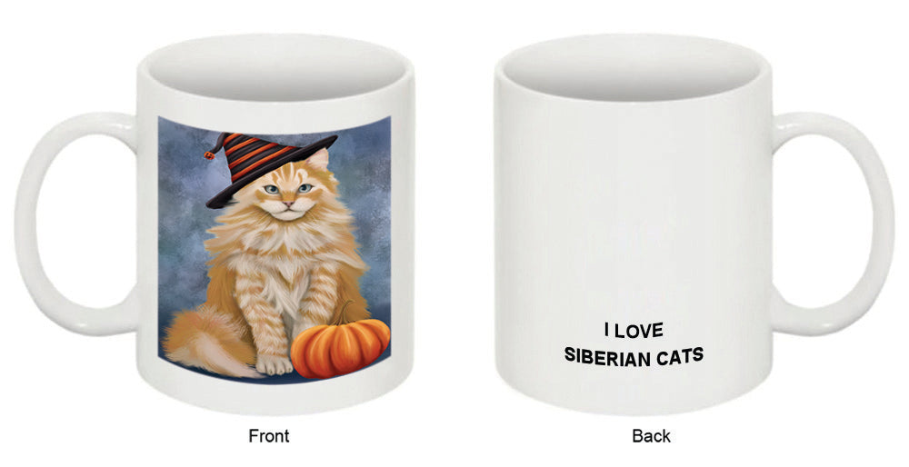 Happy Halloween Siberian Cat Wearing Witch Hat with Pumpkin Coffee Mug MUG50208