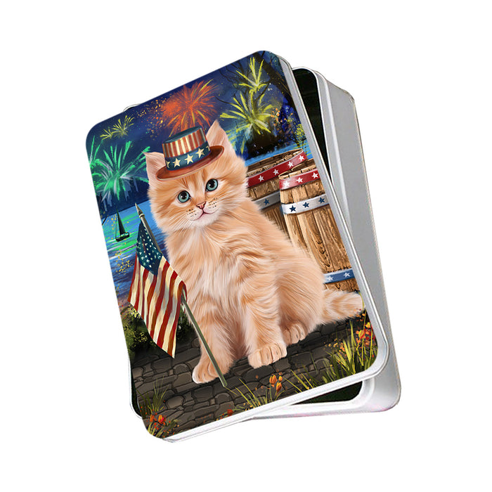4th of July Independence Day Firework Siberian Cat Photo Storage Tin PITN54021