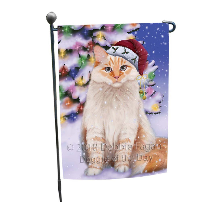 Winterland Wonderland Siberian Cat In Christmas Holiday Scenic Background Garden Flag GFLG56019