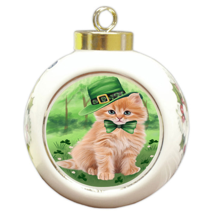 St. Patricks Day Irish Portrait Siberian Cat Round Ball Christmas Ornament RBPOR58169