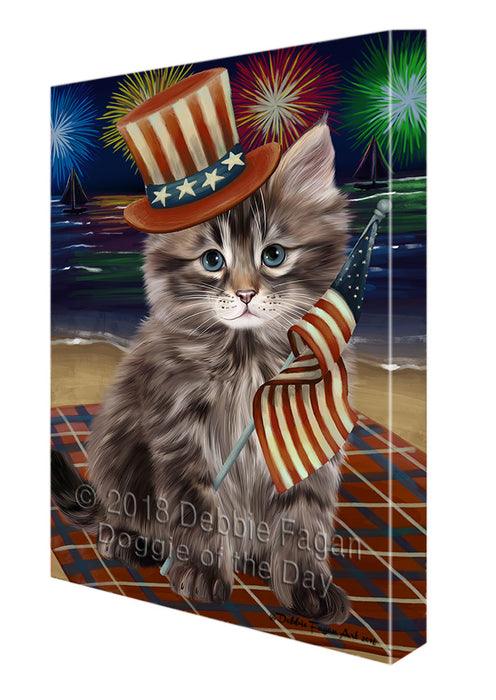 4th of July Independence Day Firework Siberian Cat Canvas Print Wall Art Décor CVS135035