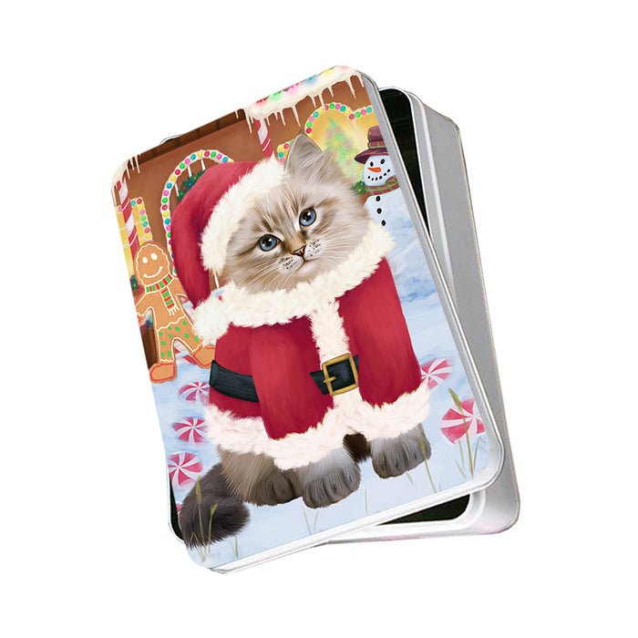 Christmas Gingerbread House Candyfest Siberian Cat Photo Storage Tin PITN56505
