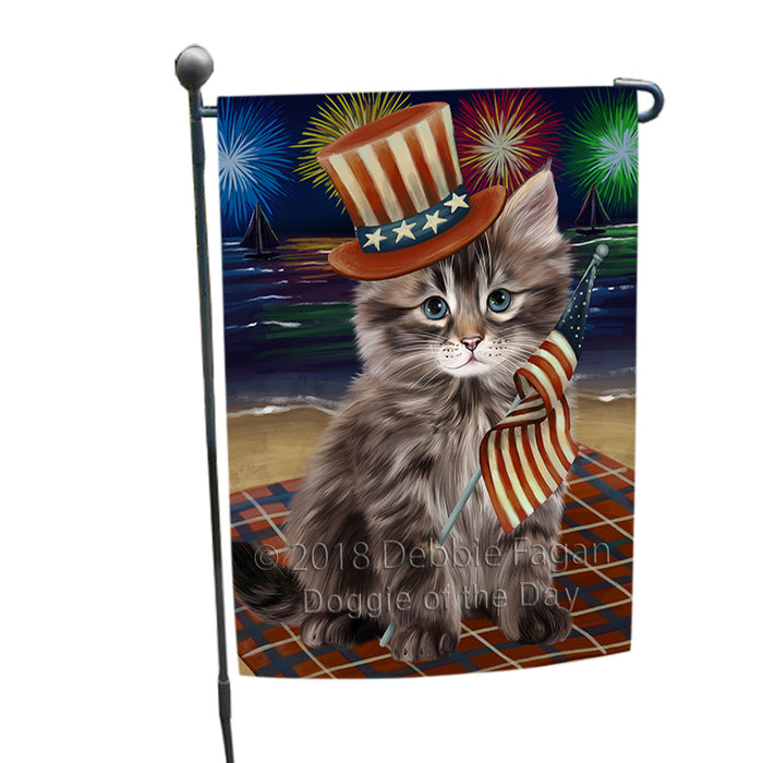 4th of July Independence Day Firework Siberian Cat Garden Flag GFLG57607