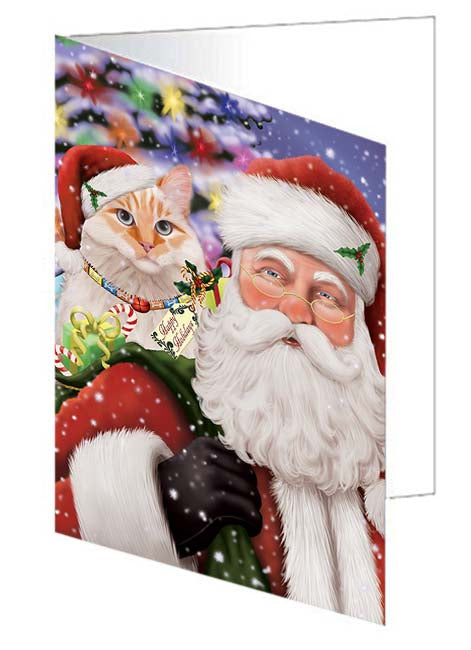 Santa Carrying Siberian Cat and Christmas Presents Handmade Artwork Assorted Pets Greeting Cards and Note Cards with Envelopes for All Occasions and Holiday Seasons GCD71102