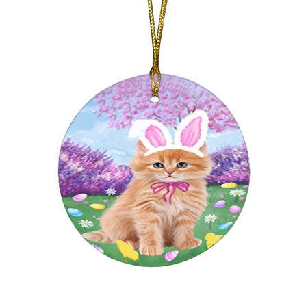 Easter Holiday Siberian Cat Round Flat Christmas Ornament RFPOR57339