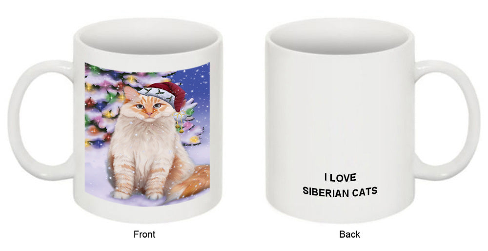 Winterland Wonderland Siberian Cat In Christmas Holiday Scenic Background Coffee Mug MUG51124