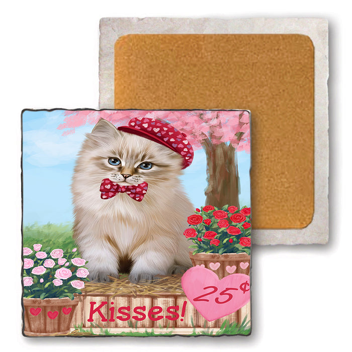 Rosie 25 Cent Kisses Siberian Cat Set of 4 Natural Stone Marble Tile Coasters MCST51237