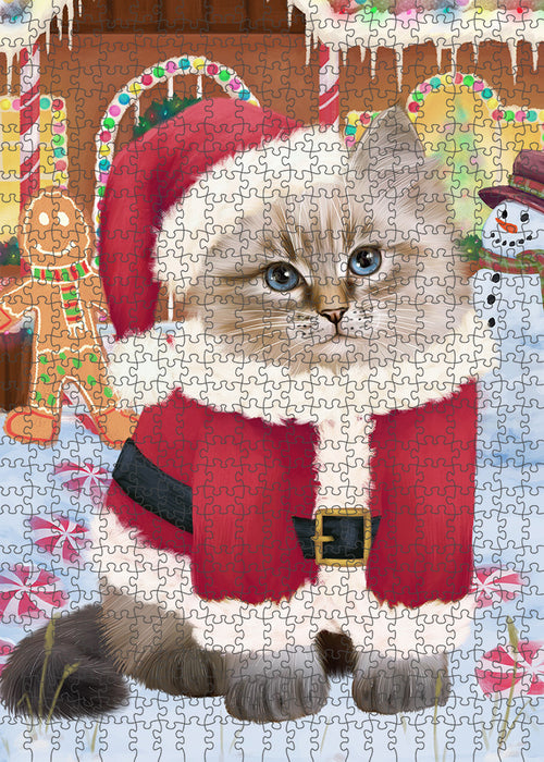 Christmas Gingerbread House Candyfest Siberian Cat Puzzle with Photo Tin PUZL94448