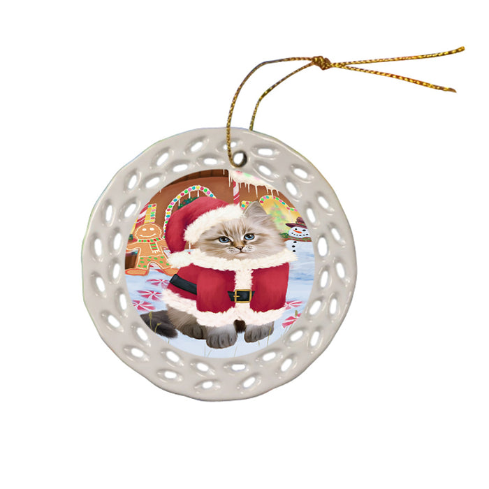Christmas Gingerbread House Candyfest Siberian Cat Ceramic Doily Ornament DPOR56918
