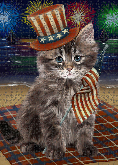 4th of July Independence Day Firework Siberian Cat Puzzle with Photo Tin PUZL96116