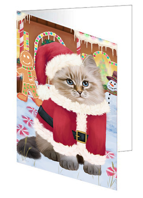 Christmas Gingerbread House Candyfest Siberian Cat Handmade Artwork Assorted Pets Greeting Cards and Note Cards with Envelopes for All Occasions and Holiday Seasons GCD74201