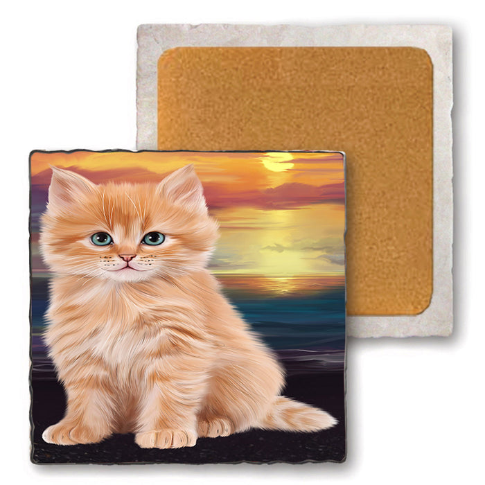 Siberian Cat Set of 4 Natural Stone Marble Tile Coasters MCST49632