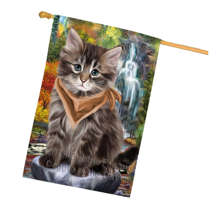 Scenic Waterfall Siberian Cat House Flag FLG55010