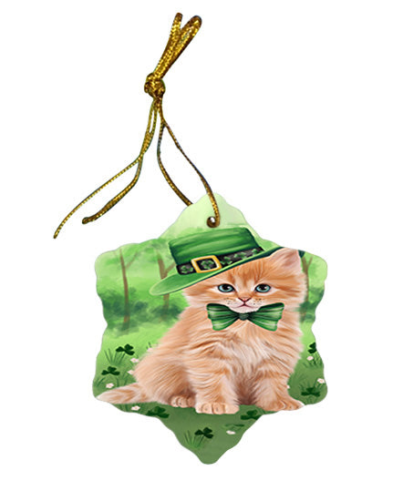 St. Patricks Day Irish Portrait Siberian Cat Star Porcelain Ornament SPOR57982