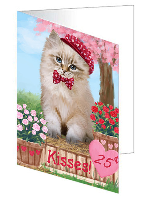 Rosie 25 Cent Kisses Siberian Cat Handmade Artwork Assorted Pets Greeting Cards and Note Cards with Envelopes for All Occasions and Holiday Seasons GCD73226