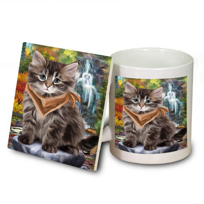 Scenic Waterfall Siberian Cat Mug and Coaster Set MUC54676