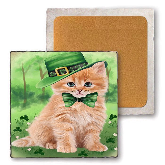 St. Patricks Day Irish Portrait Siberian Cat Set of 4 Natural Stone Marble Tile Coasters MCST52042