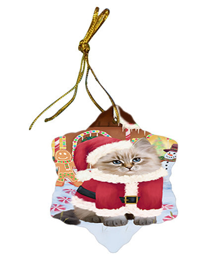 Christmas Gingerbread House Candyfest Siberian Cat Star Porcelain Ornament SPOR56918