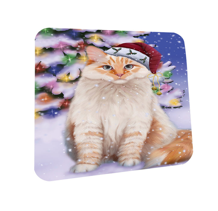 Winterland Wonderland Siberian Cat In Christmas Holiday Scenic Background Coasters Set of 4 CST55684
