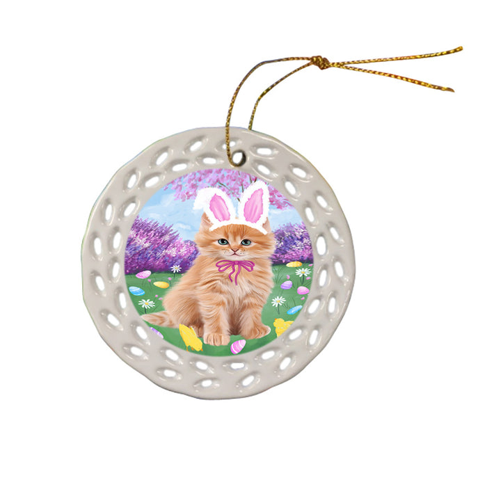 Easter Holiday Siberian Cat Ceramic Doily Ornament DPOR57339