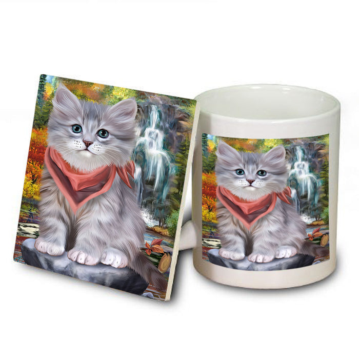 Scenic Waterfall Siberian Cat Mug and Coaster Set MUC54677