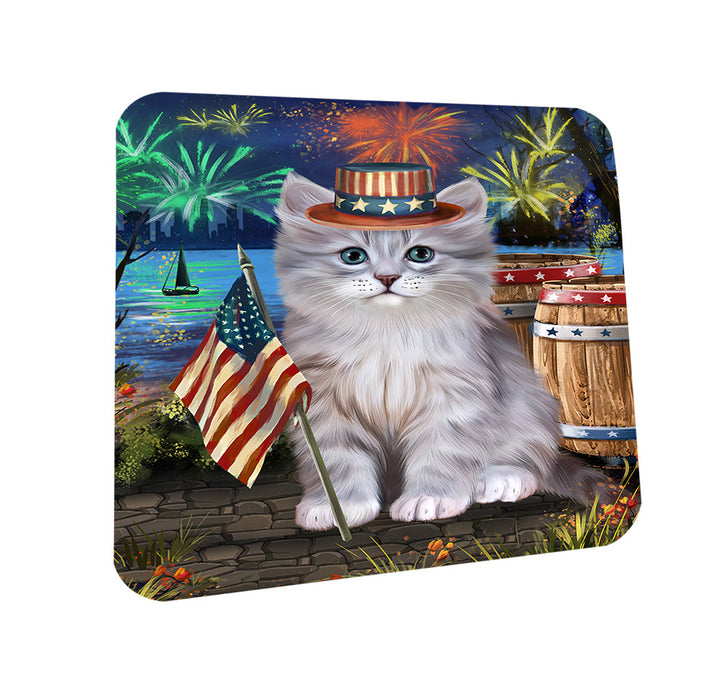 4th of July Independence Day Firework Siberian Cat Coasters Set of 4 CST54037