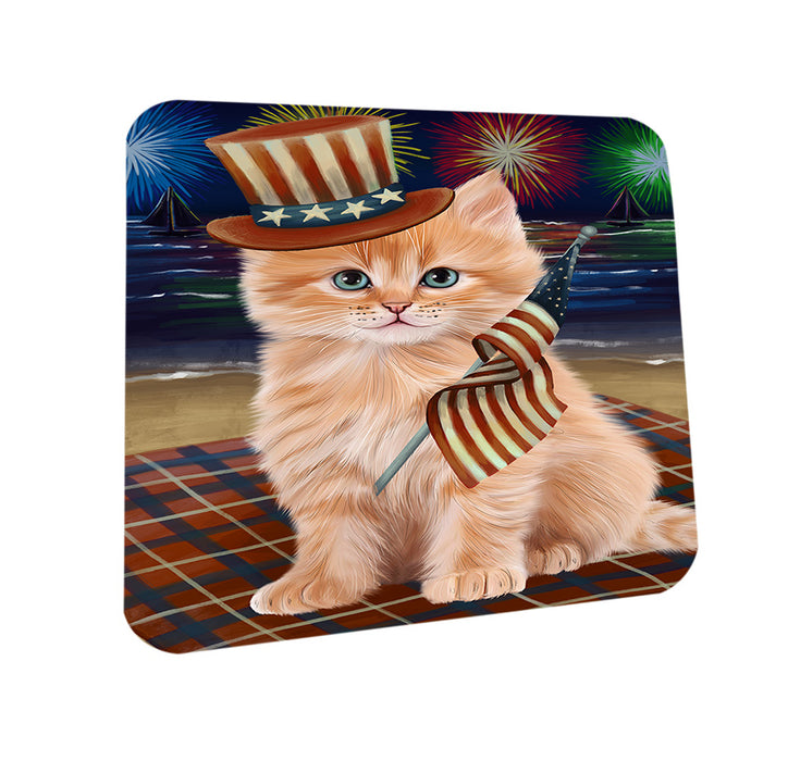 4th of July Independence Day Firework Siberian Cat Coasters Set of 4 CST56810