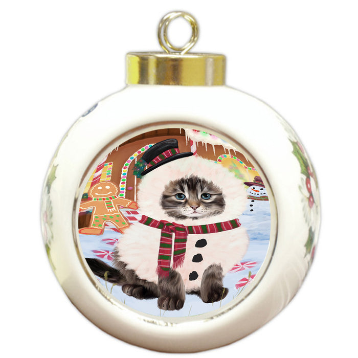 Christmas Gingerbread House Candyfest Siberian Cat Round Ball Christmas Ornament RBPOR56919