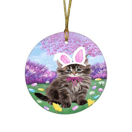 Easter Holiday Siberian Cat Round Flat Christmas Ornament RFPOR57340