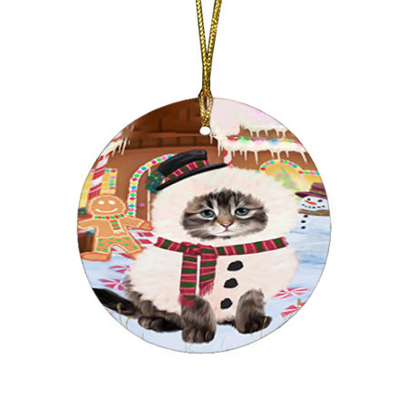 Christmas Gingerbread House Candyfest Siberian Cat Round Flat Christmas Ornament RFPOR56919