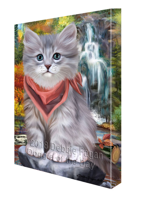 Scenic Waterfall Siberian Cat Canvas Print Wall Art Décor CVS111167