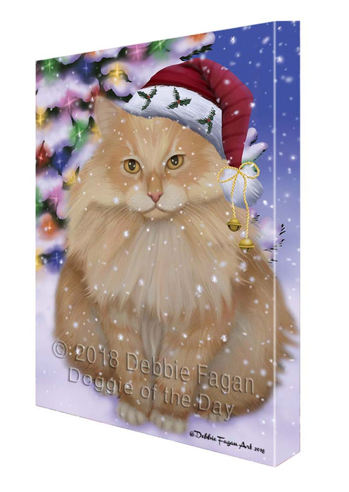 Winterland Wonderland Siberian Cat In Christmas Holiday Scenic Background Canvas Print Wall Art Décor CVS121472
