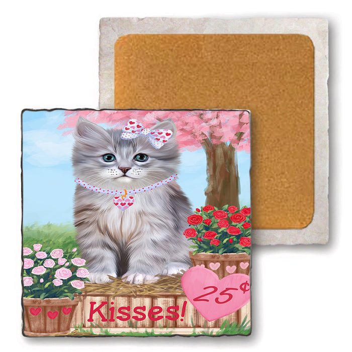 Rosie 25 Cent Kisses Siberian Cat Set of 4 Natural Stone Marble Tile Coasters MCST51238