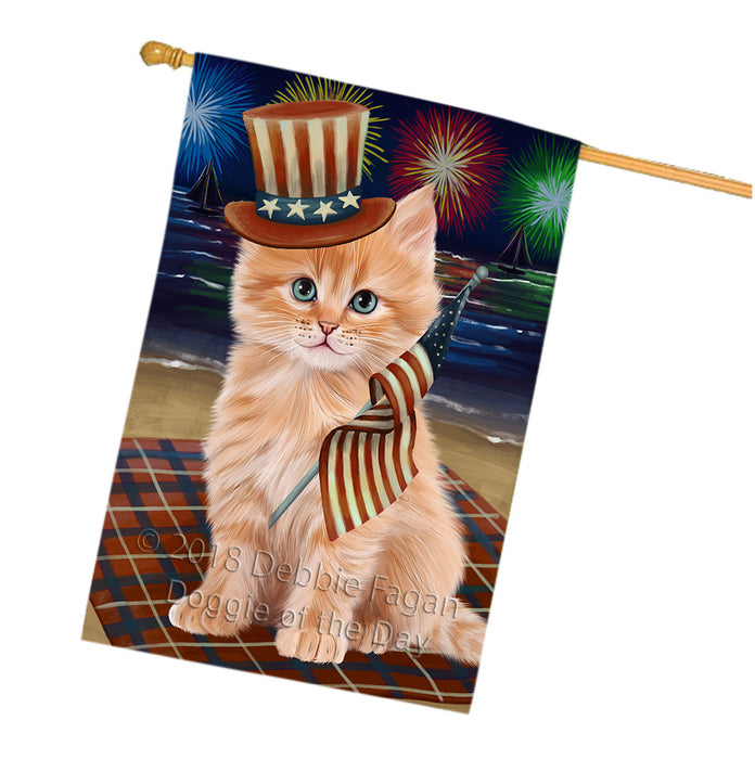 4th of July Independence Day Firework Siberian Cat House Flag FLG57657