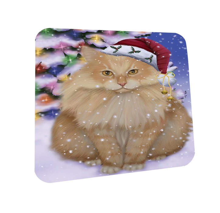 Winterland Wonderland Siberian Cat In Christmas Holiday Scenic Background Coasters Set of 4 CST55685