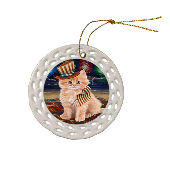 4th of July Independence Day Firework Siberian Cat Ceramic Doily Ornament DPOR57253