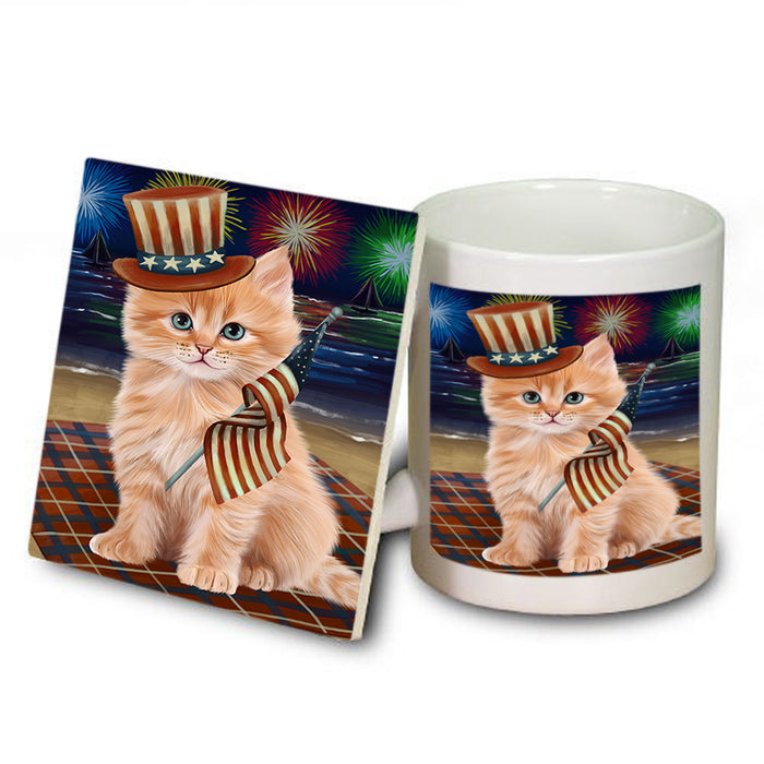4th of July Independence Day Firework Siberian Cat Mug and Coaster Set MUC56844