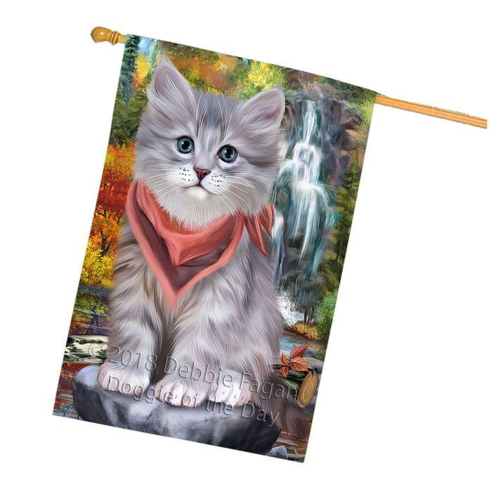 Scenic Waterfall Siberian Cat House Flag FLG55011