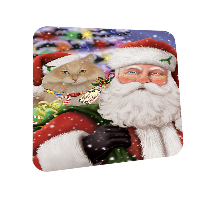 Santa Carrying Siberian Cat and Christmas Presents Coasters Set of 4 CST55488