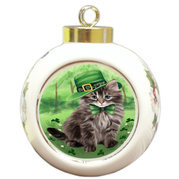 St. Patricks Day Irish Portrait Siberian Cat Round Ball Christmas Ornament RBPOR58170