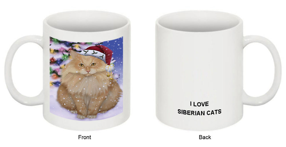 Winterland Wonderland Siberian Cat In Christmas Holiday Scenic Background Coffee Mug MUG51125