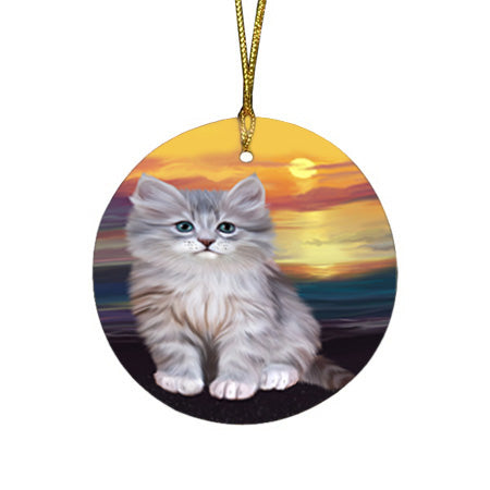 Siberian Cat Round Flat Christmas Ornament RFPOR54752